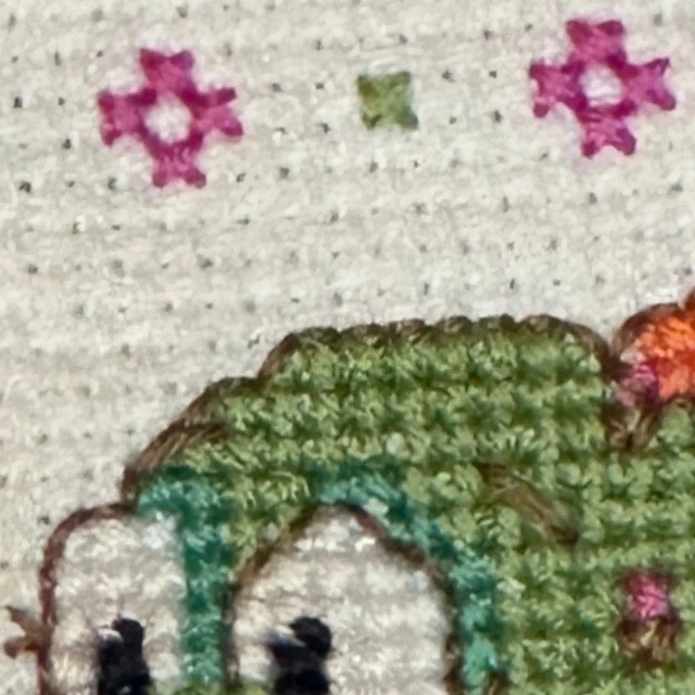 Vtg Handmade Puff the Magic Dragon Cross-stitch‎ Pillow Pink White Lace 13x13